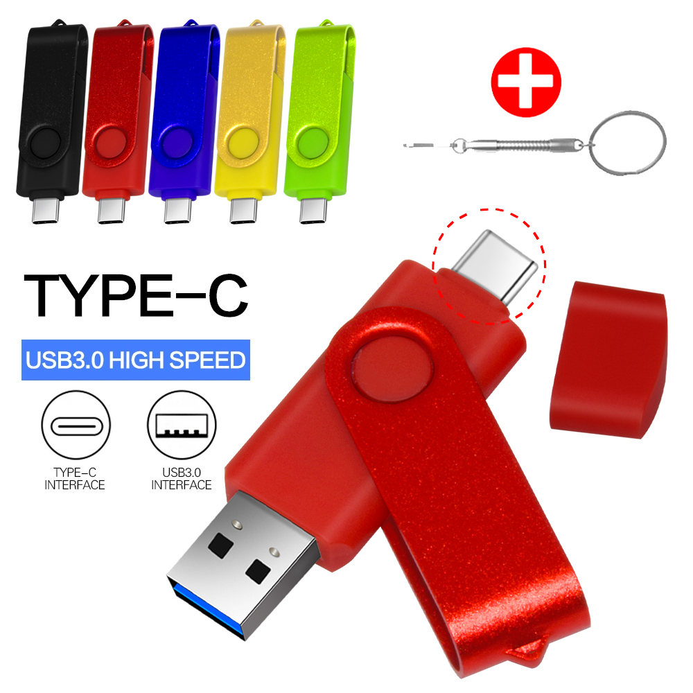 Type-C USB 3.0 High speed flash drive 2 IN 1 360° Rotate Freely Pen Drive 128GB/64GB/32GB/16GB Multi-format Compatible U Disk