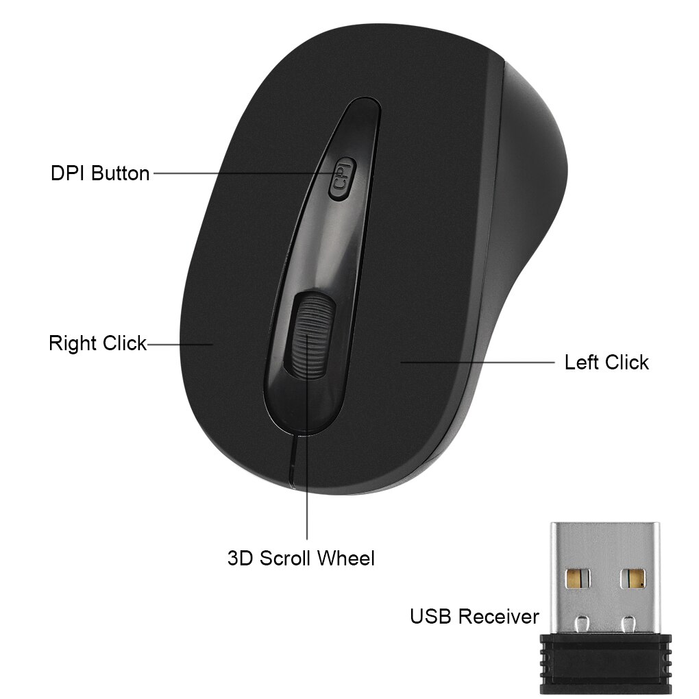 2.4GHz Wireless Mouse 1600DPI Optical Computer Cordless Office Mice with USB Receiver For Laptop Universal Computer Peripherals