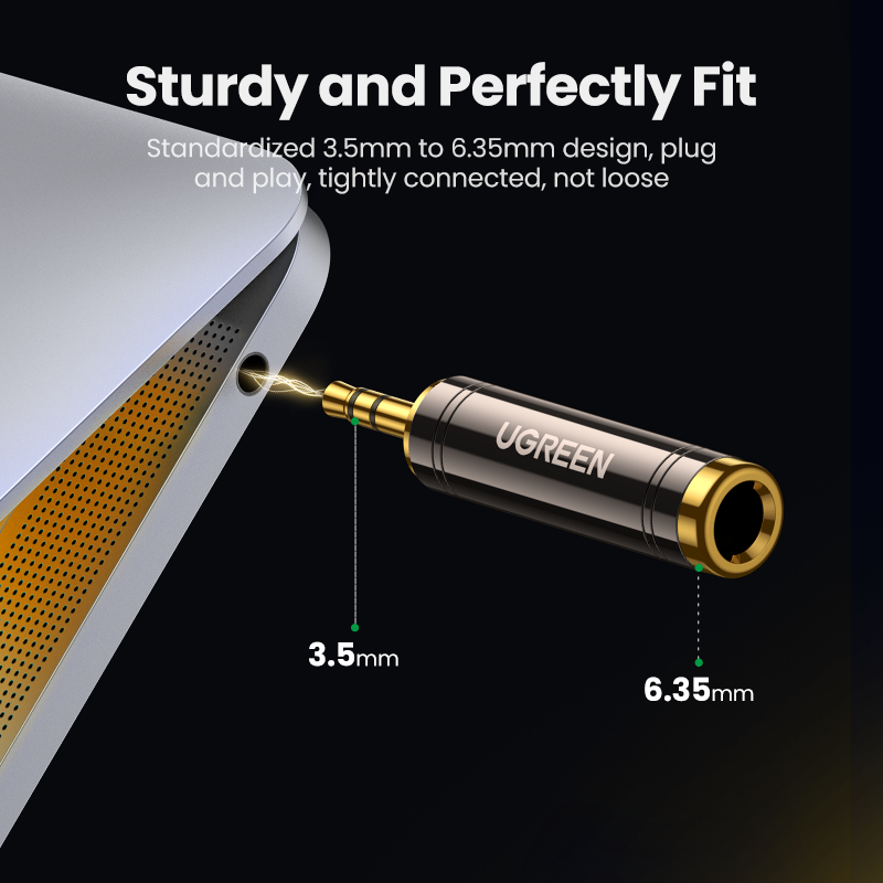 UGREEN Adapter 3,5 mm do 6,5 mm 6,35 mm 1/4 Pozłacany adapter męski z czystej miedzi na AUX żeński na gniazdo mono Adapter złącza audio 2 szt.
