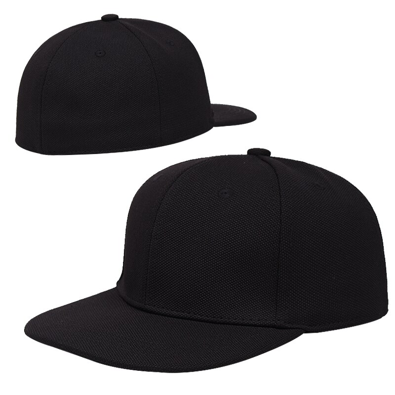 Mode Platte Rand Hoed Hip Hop Cap Volledig Afgesloten Baseball Cap Grote Hoofdomtrek Snapback: Black