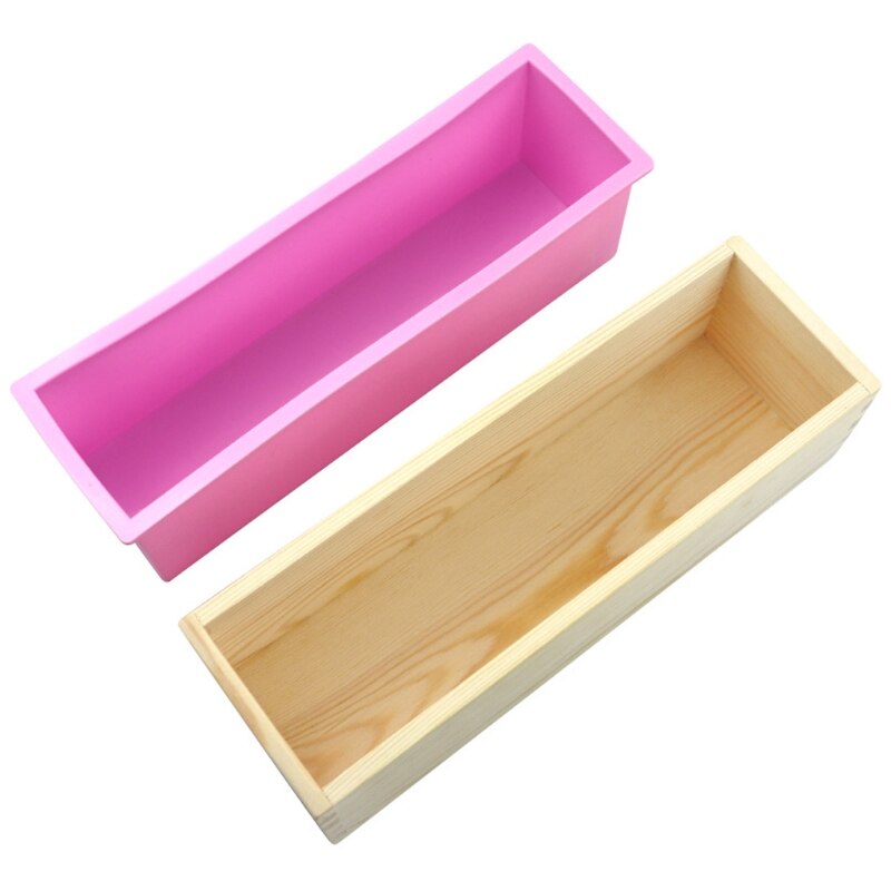 Set di stampi e taglierini per sapone in legno Set di stampi per sapone stampo in Silicone rettangolo c con scatola di legno taglierina per sapone diritta e ondulata