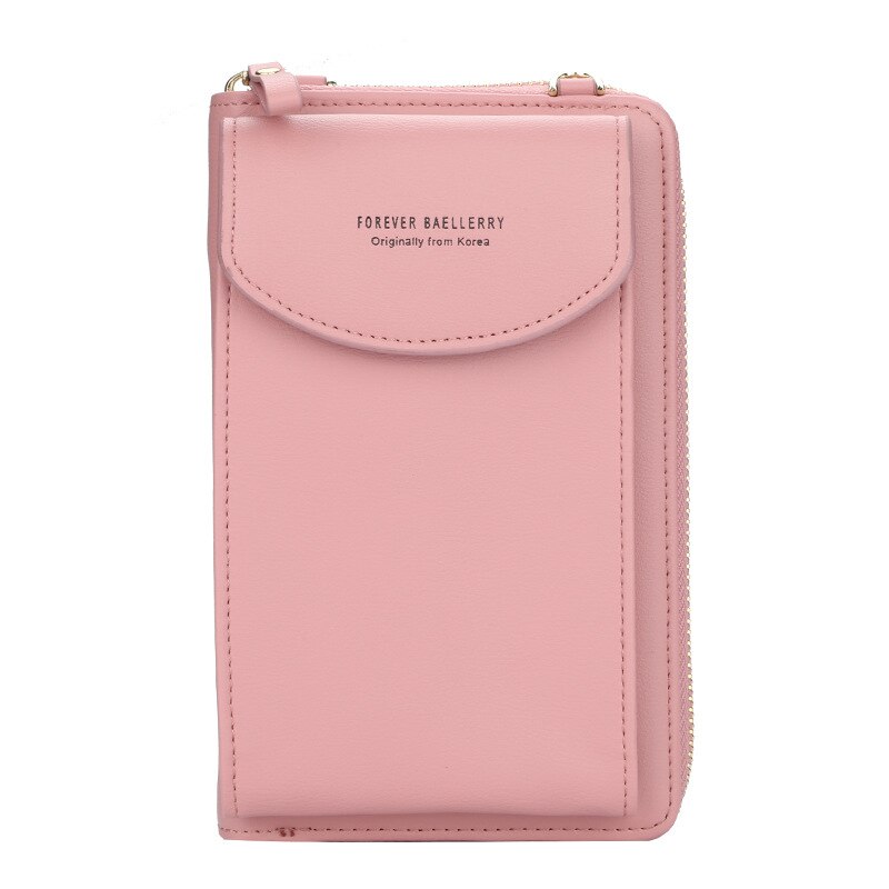 Nueva cartera de piel sintética para mujer, bandolera, porta tarjeta grande para teléfono móvil, cartera, bolso de mano, bolsillos para chicas: Deep pink