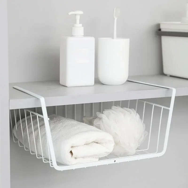 Multi Functional Perforated Kitchen Bathroom Storage Hanging Basket Storage Rack Bottom Book Storage Rack Dormitories Offices ﻿