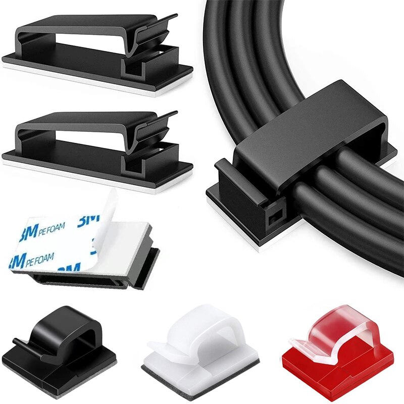 Self-adhesive Cable Organizer Clips Holder Wire Tie Clamp Management Car Home Data Cable Decorative Cord Bobbin Winder Manager