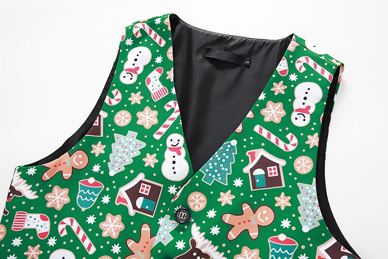 Vert noël Gilet Gilet hommes pain d'épice Homme flocon de neige imprimer gilets hommes Navidad fête Festival Gilet Homme XXL