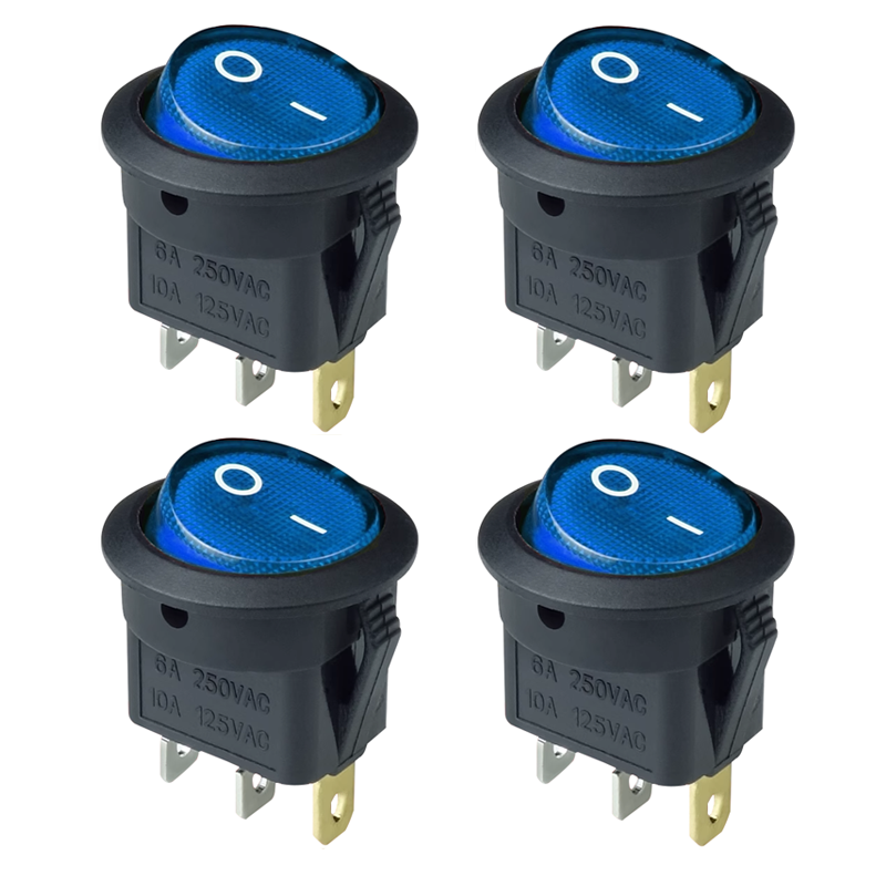 4 stk. 12v/220v led-bryter 16a 12v lys strømbryter bilknapp av/på 3- pinners rund vippebryter kcd 1: Svart / 12v