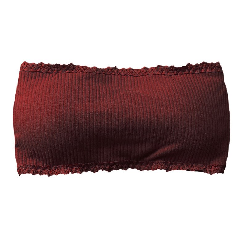 Sexy Summer Women Strapless Bra Tube Top Ladies Stretch Sexy Tube Top Seamless Padded Underwear: Burgundy