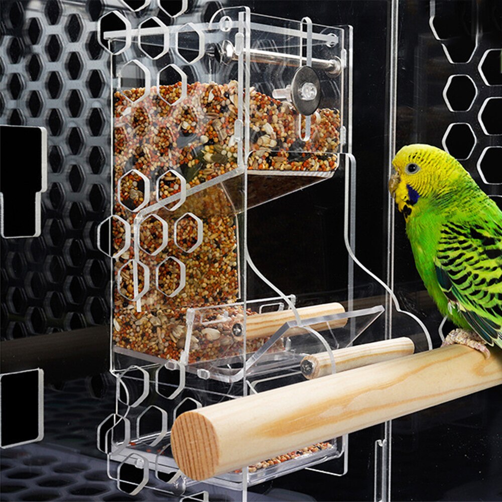 Automatic Bird Feeder Pet Bird Cage Feeder Food Container Transparent Parrot Feeding Box