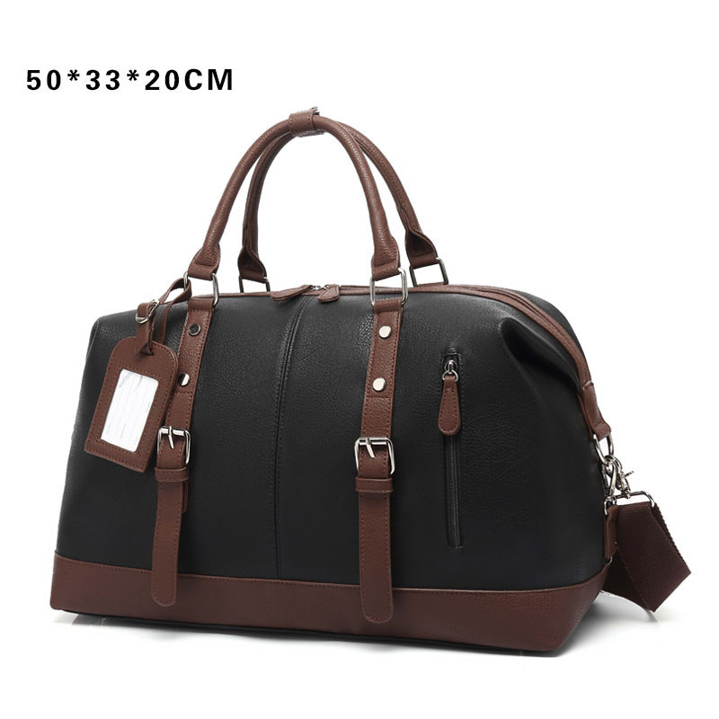 Business Casual Vintage PU Leather Simple Tote Bag Men outdoor Bag Travel Shoulder Luggage Bags Large Capacity Handbag For Women: Black