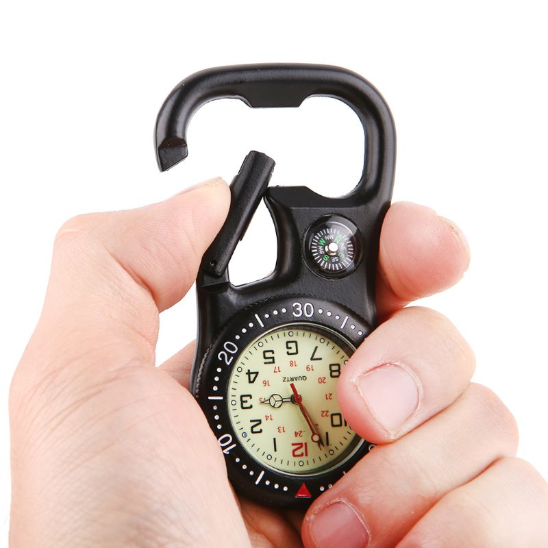 Rotsklimmen Karabijnhaak Lichtgevende Horloge Hangen Gesp Kompas Flesopener Analoge Weergave Quartz