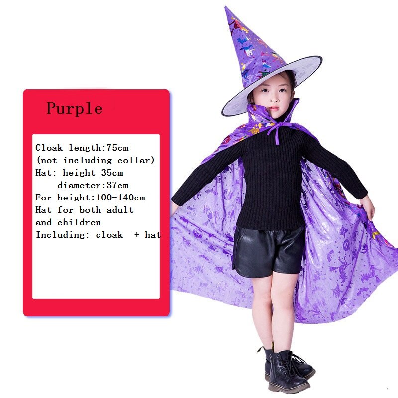 Kostium na bal maskowy czarodziej peleryna czarownicy peleryna szata z kapeluszem na pokaz gry Halloweens magiczne różdżki dla dzieci dzieci: purple