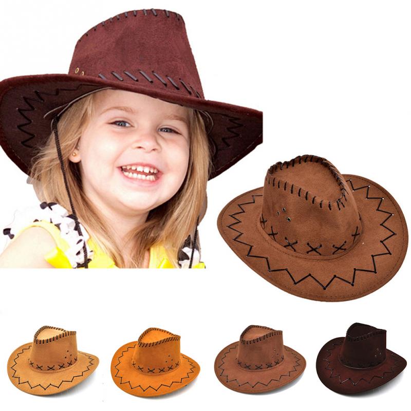 Afslappet cowboyhat solhat cowgirls børn hat kunstig ruskind bred skygge fritid halloween børn hat  #5
