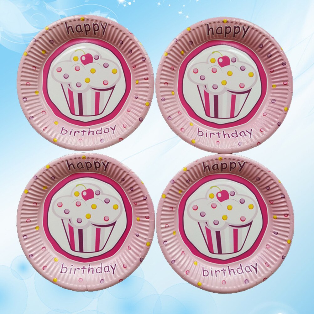 10pcs Paper Plate Pattern Round Disposable Paper Plates Birthday Party Supplies for Cake Appetizers Snacks Dessert