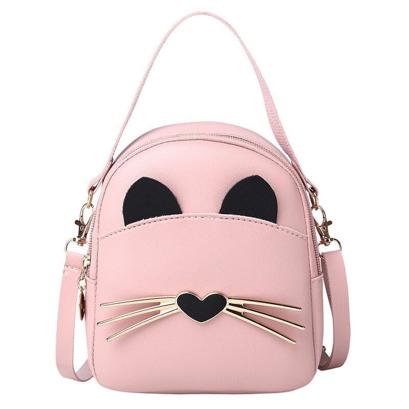 Nyked-sac à dos pour femmes, petit sac à dos tendance pour filles avec chat mignon, fermeture éclair, pochette féminine: Rose