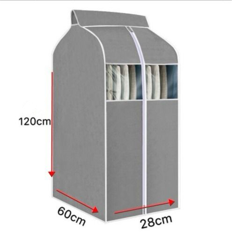 Large Capacity Clothes Storage Bag Hanging Type Closet Garment Dust Cover Thick Non-Woven Coat Protector Case Hanging Organizer: Grey-28x60x120cm