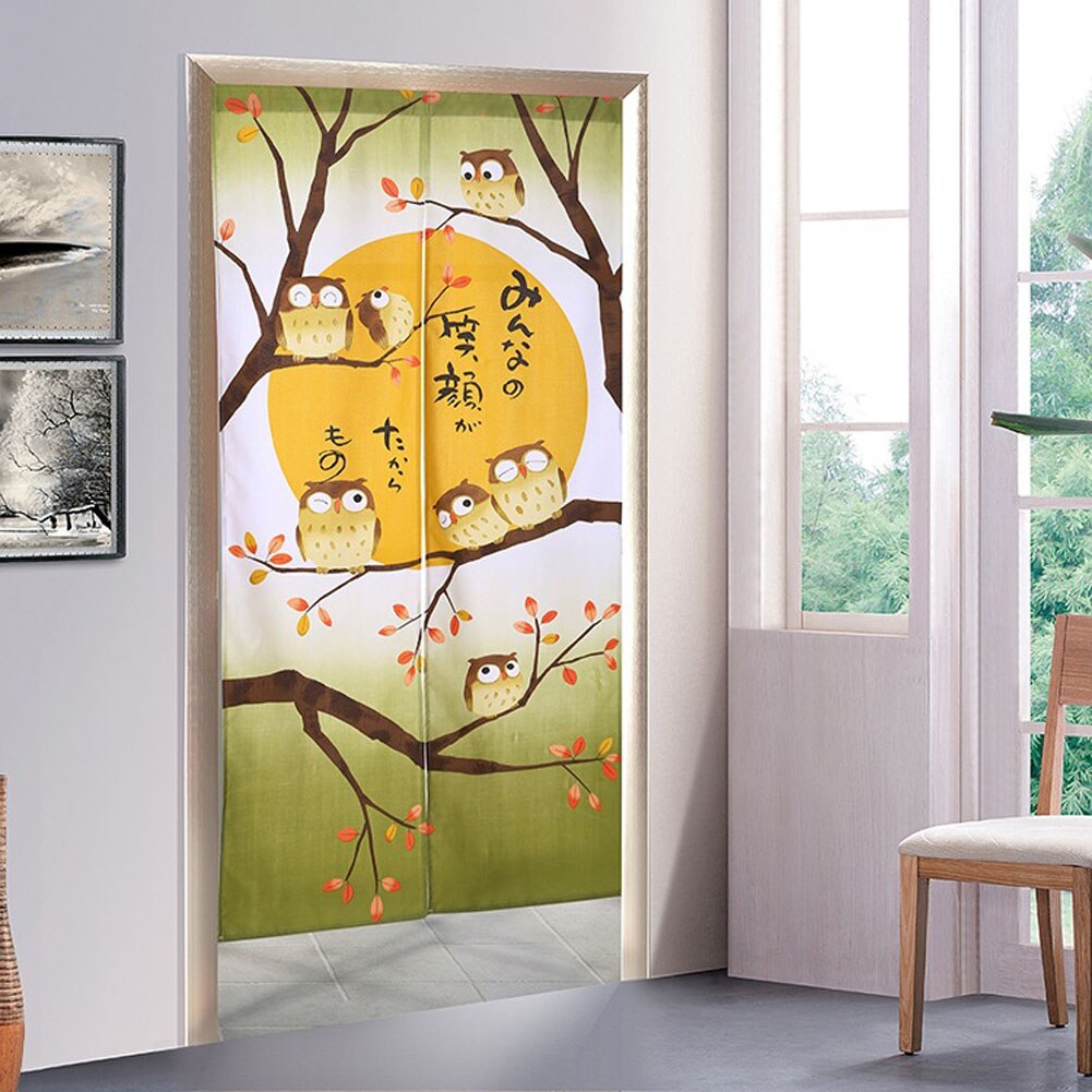 Rideau de porte décoratif Semi suspendu de séparation | Pour chambre à coucher, installation facile, diviseur d'entrée japonais exquis avec hibou imprimé