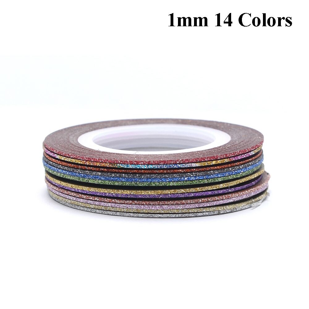 14 kleuren Gemengde Kleur Nail Striping Tape Decal Voor DIY 3D Verscheidenheid Nail Art Tips Decorations Nail Line Folie nail art Tape Sticker: 1mm 14 Colors Set