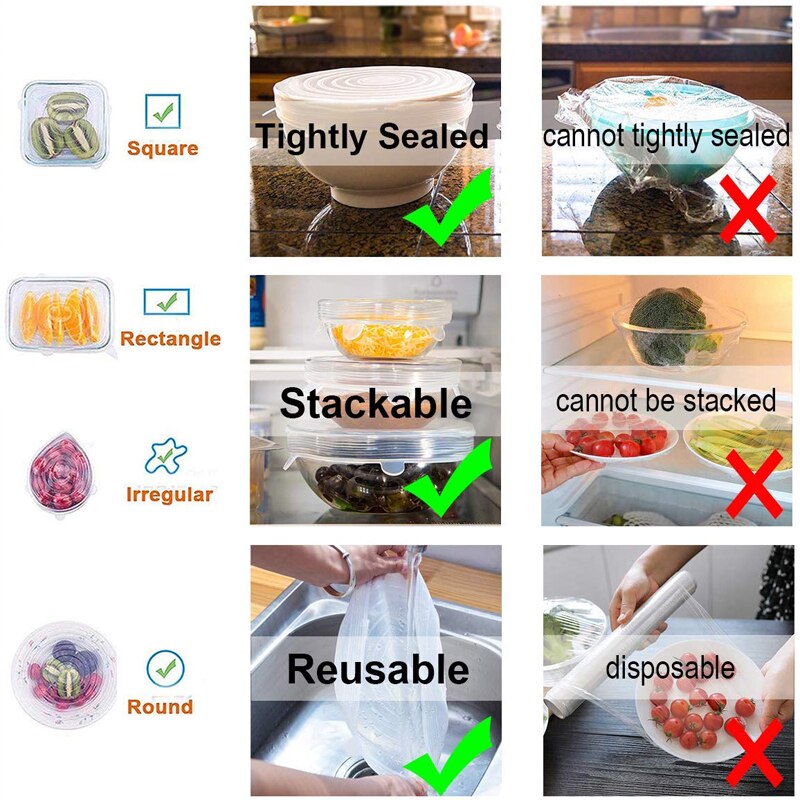 7PCS XXL Reusable Silicone Caps Food Cover Adjustable Stretch Bowl Lids Kitchen Wrap Seal Fresh Keeping Cookware Accessories