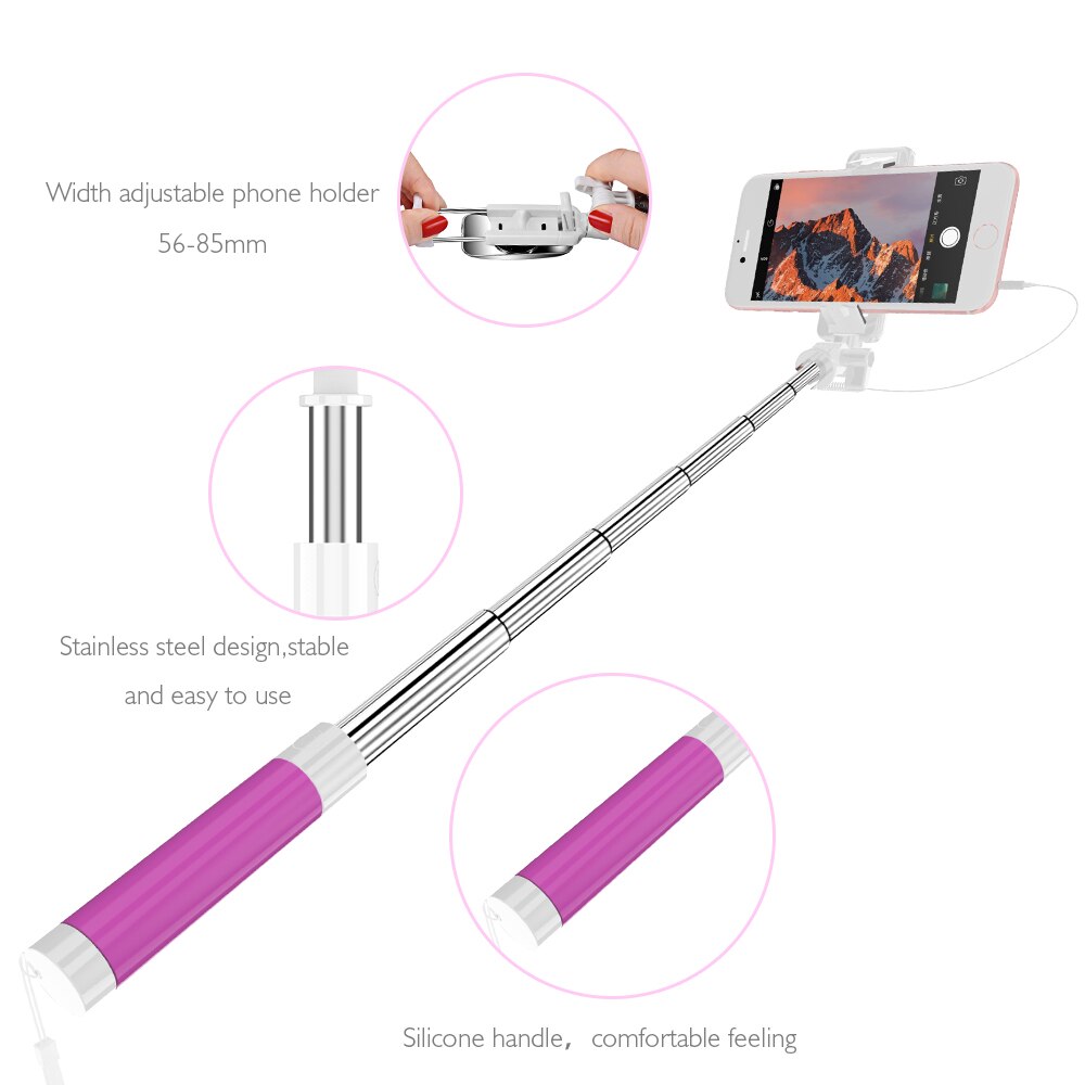 RAXFLY Wired Selfie Stick Voor iPhone 6 6 s Plus 5 s SE Opvouwbare Statief Spiegel Selfie Stick Voor Samsung huawei Android Mobiele Telefoon