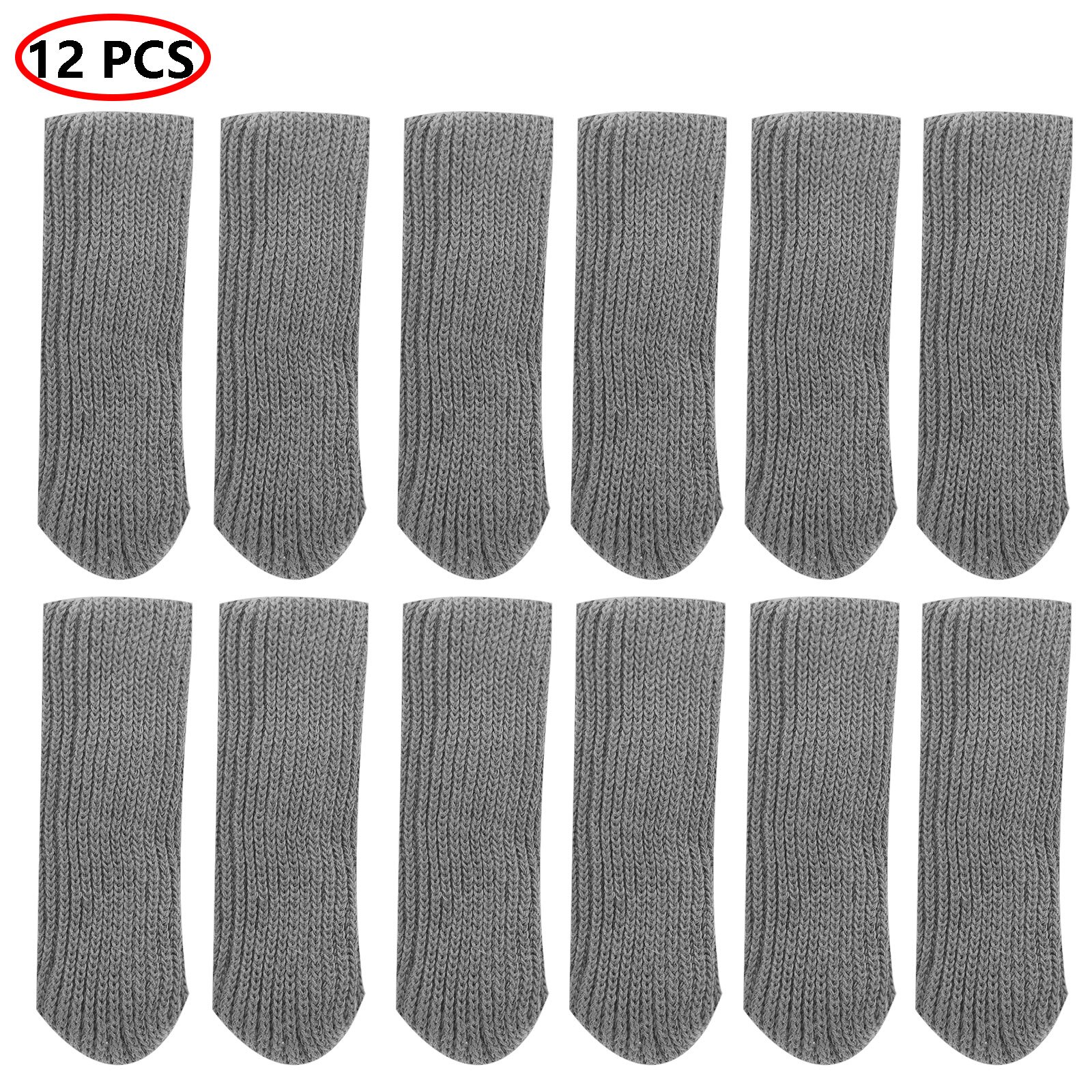 12Pcs Knitted Legs Socks Table Chair Leg Protectors End Cap Covers Floor Guards Anti Slip Furniture Feet Socks for Kitchen Patio: Grey