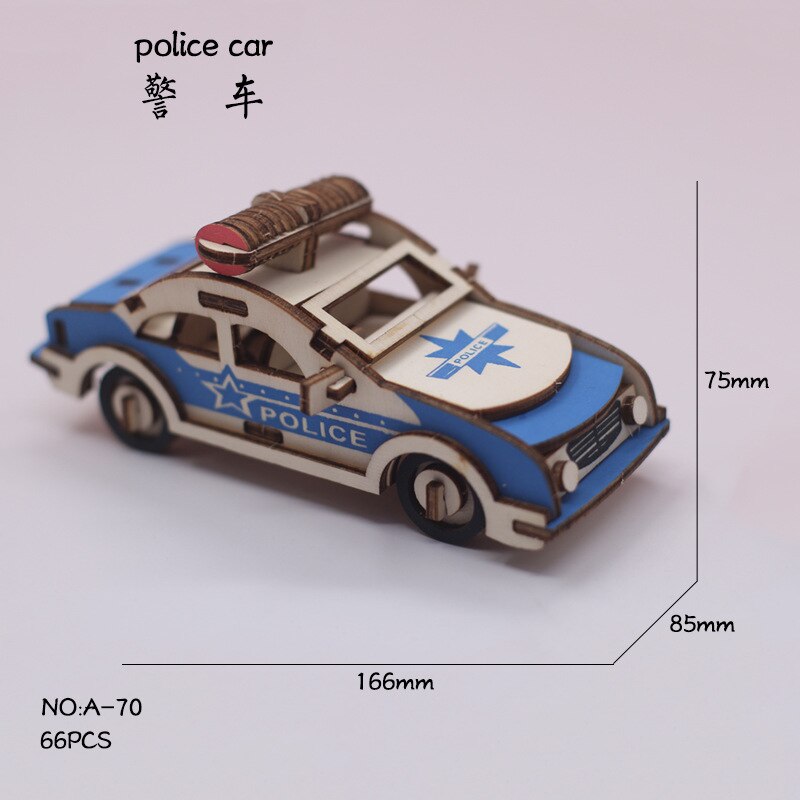 Feooe Intelligentie Ontwikkeling 3D Puzzel Handgemaakte Houten Montage Simulatie Model Auto Kinderen Speelgoed Wl: police car