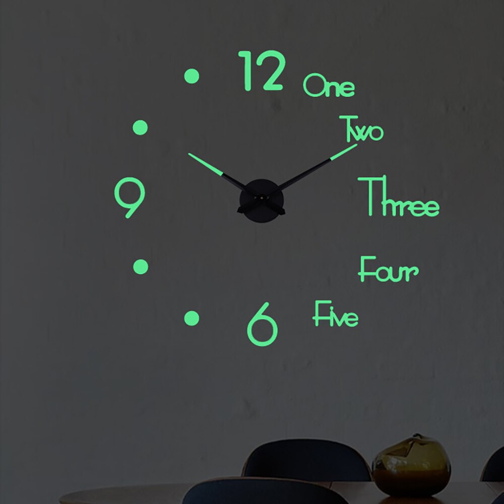 Horloge murale lumineuse 3d sans poinçon, décoration murale fluorescente dans l&#39;obscurité, décoration murale auto-adhésive pour la maison: G