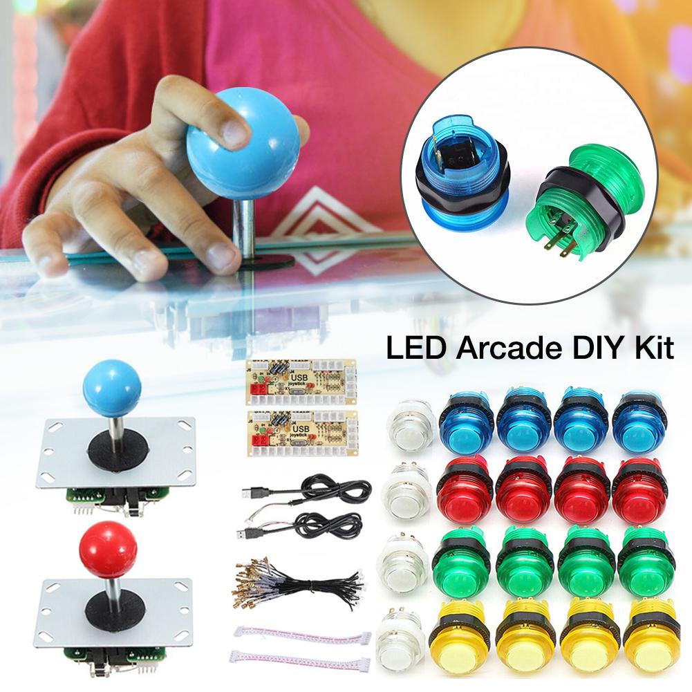 Led Arcade Diy Kit 2-Speler Diy Arcade Joystick Kit Met 20 Led Arcade Knoppen En 2 Joysticks En 2 Usb Encoder Kit En Kabels