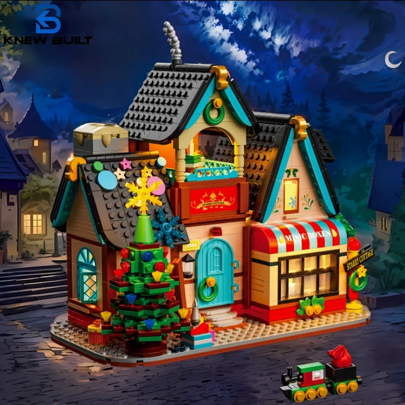 Knieuwe gebouwde creatieve Starry Cottage kerstboomhut bouwstenen speelgoed ideaal kerstcadeau met LED-licht, bouw je eigen droom
