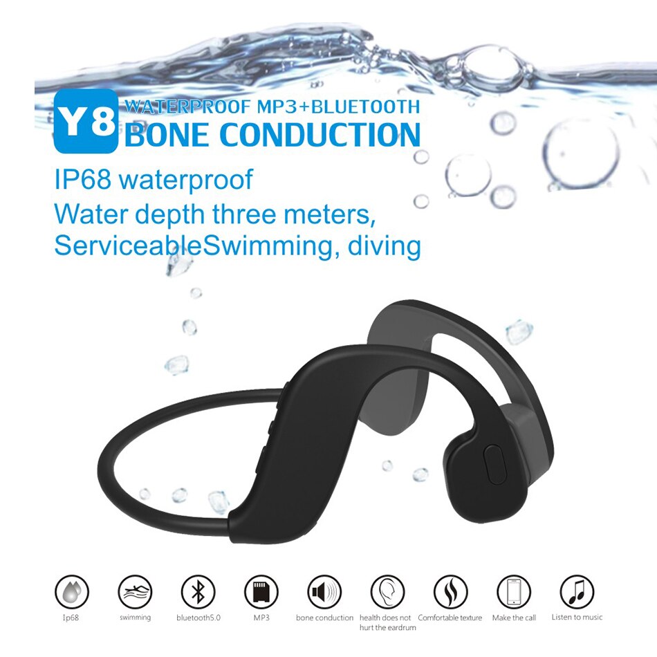 Auricular de natación resistente al agua IP68, para correr, Fitness, deporte, conducción ósea, Y8, 32GB, reproductor Mp3, Bluetooth 5,0, 2 en 1, novedad