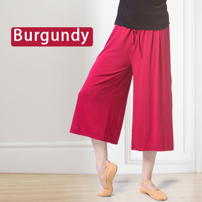 Calça feminina elástica para dança, pernas largas para yoga, dança, fitness, yoga, dança, fitness: burgundy / L height 160-170cm