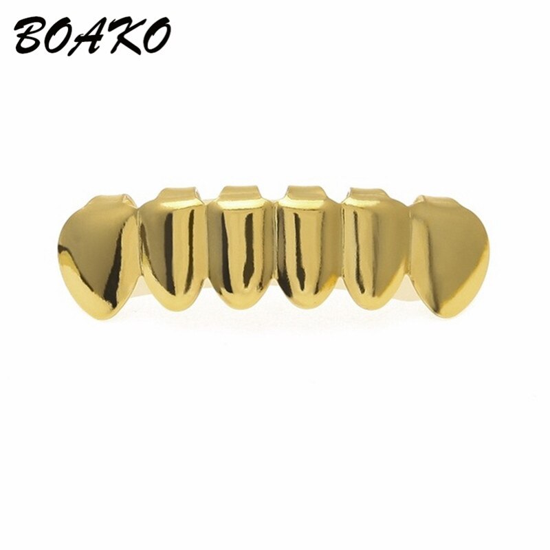 BOAKO Gold Bump enrejado dientes Grillz Hip Hop parrillas de parte superior e inferior de los hombres Dental boca Punk diente tapas rapero Cosplay joyería del cuerpo: Gold Bottom