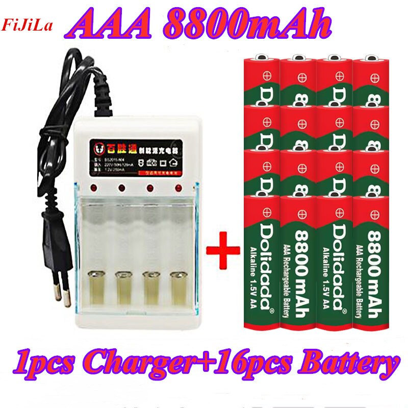 AAA 1.5V 8800 mah rechargeable battery AAA 1.5 V 8800 mah Rechargeable Alcalinas drummey +1pcs 4-cell battery charger: Blue