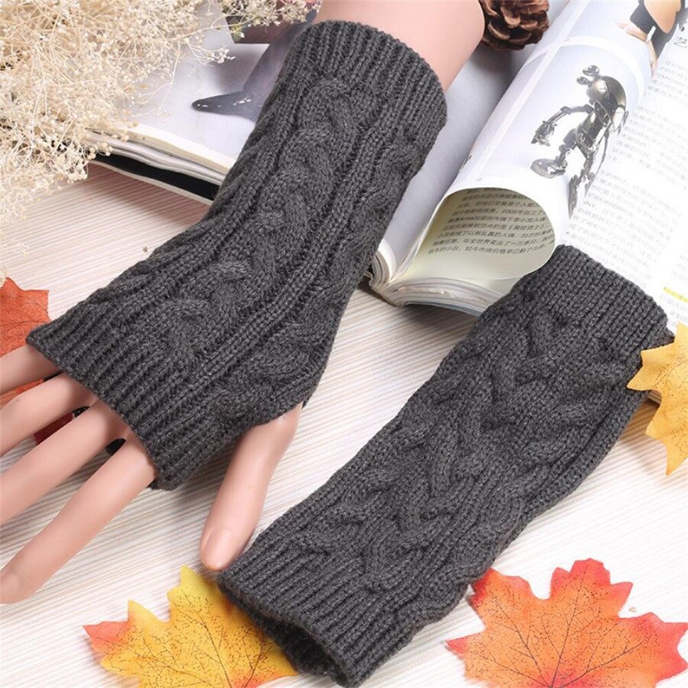 Knitted Crochet Long Hand Finger Free Glove Winter Warm Wool Fingerless Gloves Half Finger Gloves for Women Girl Men Unisex