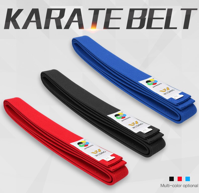 Wesing blå röd svart karate bälte taekwondo utrustning 100%  bomull för barn herr dam wkf godkänd