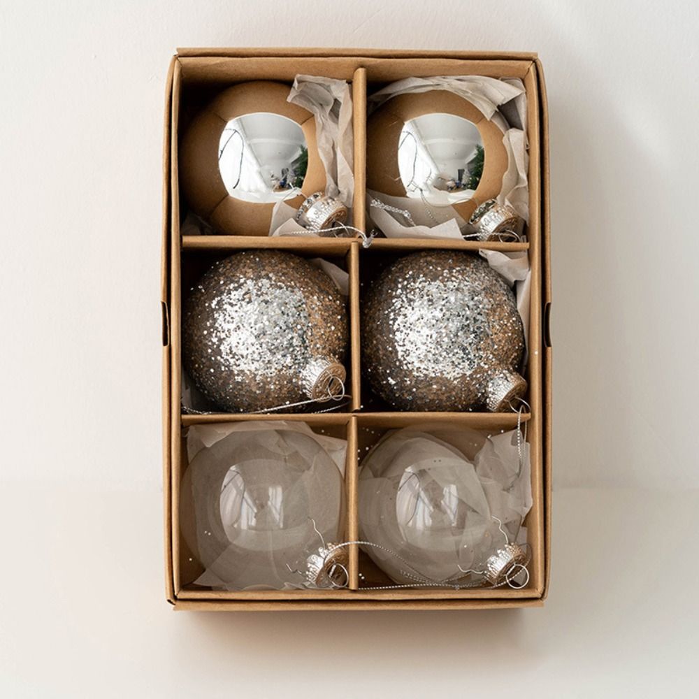 6 pçs artesanato conjunto de bola de natal de vidro 6cm criativo pingente de árvore de natal delicado pintado pendurado ornamento casamento