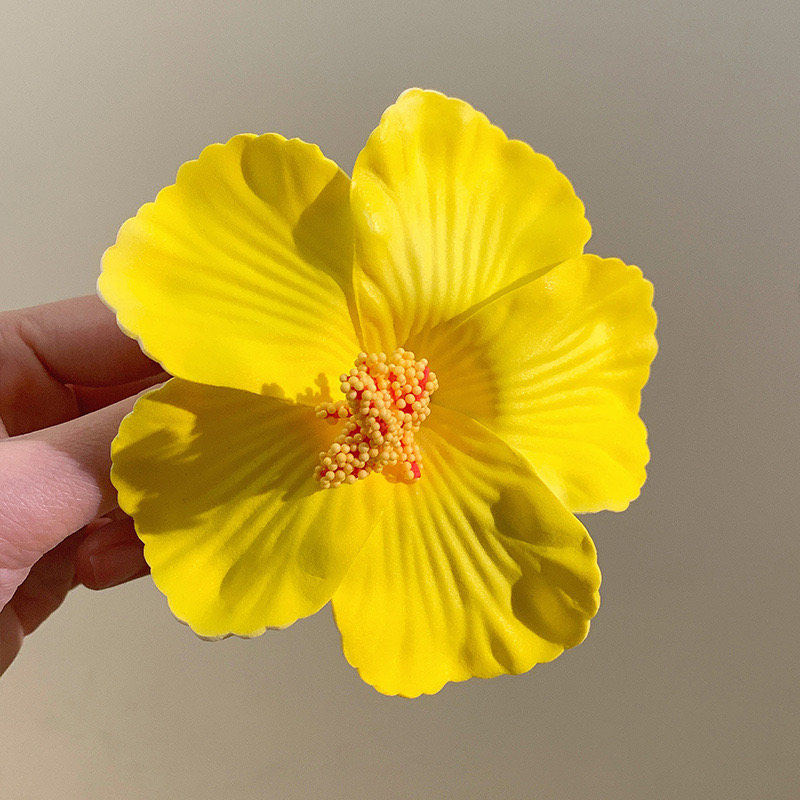 Pinza de pelo de flor hawaiana para mujeres y niñas, pinza de flequillo lateral de flor bohemia romántica, pinzas para el cabello Bb, accesorios para el cabello: YELLOW