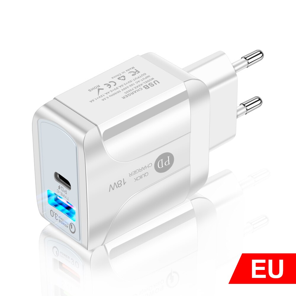 Carregador usb carga rápida 3.0 2 porto qc4.0 carregamento rápido para iphone samsung xiaomi huawei tablet telefone inteligente led adaptador de iluminação: EU-White