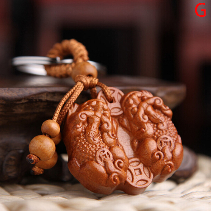For Car Bag keyring Lucky Jewelry Peach Wood Carving buckle Buddha Pendant Keychain: G