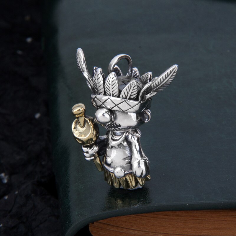 Bocai pure  s925 silber schmuck federpuppenanhänger retro persönlichkeit herren und damen anhänger #39