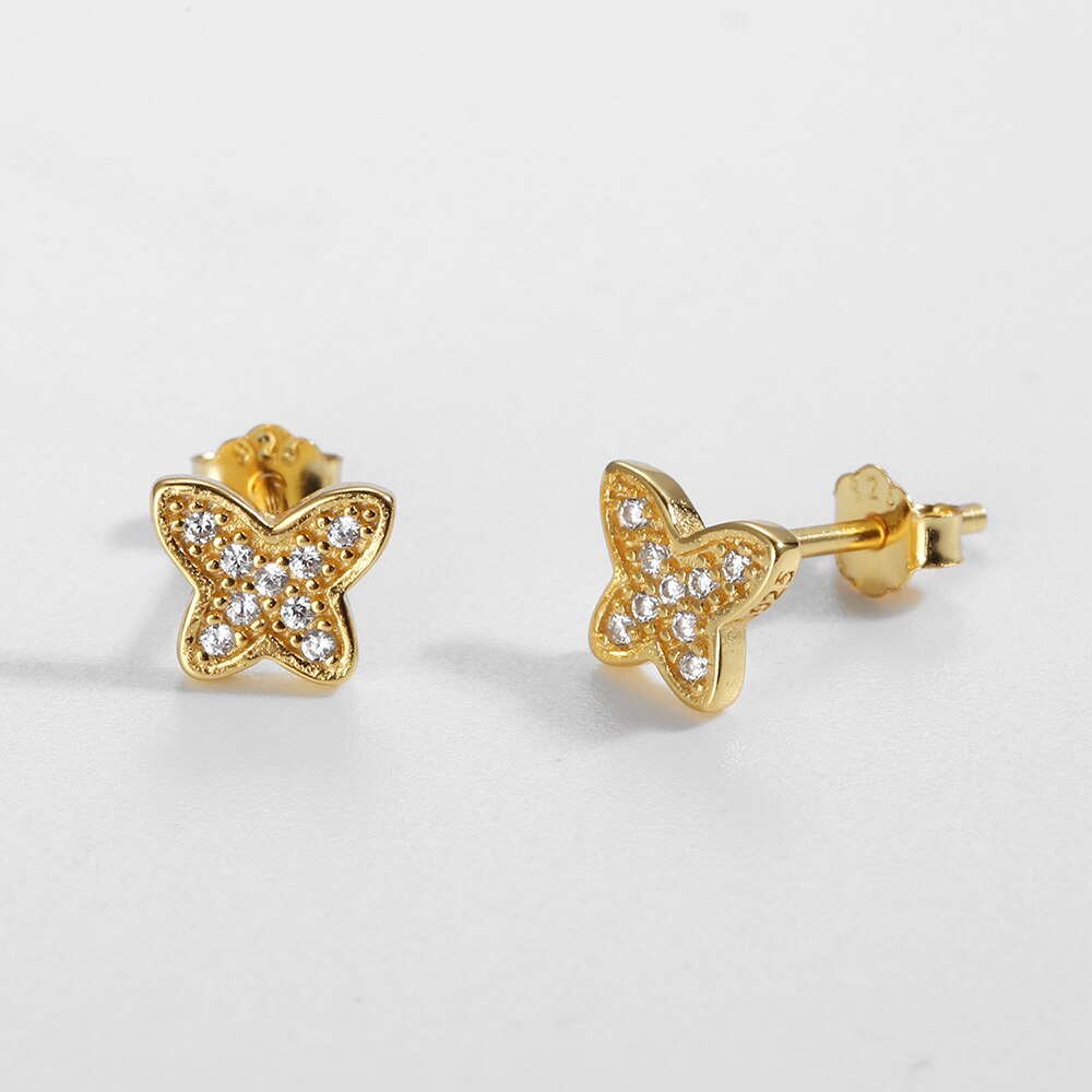 925 Sterling Silber Stud Ohrringe Weiß Shell Simulierte-perle Runde Schmetterling Gold Ohrringe für Frauen Herz Form Ohr Schmuck: E2085G