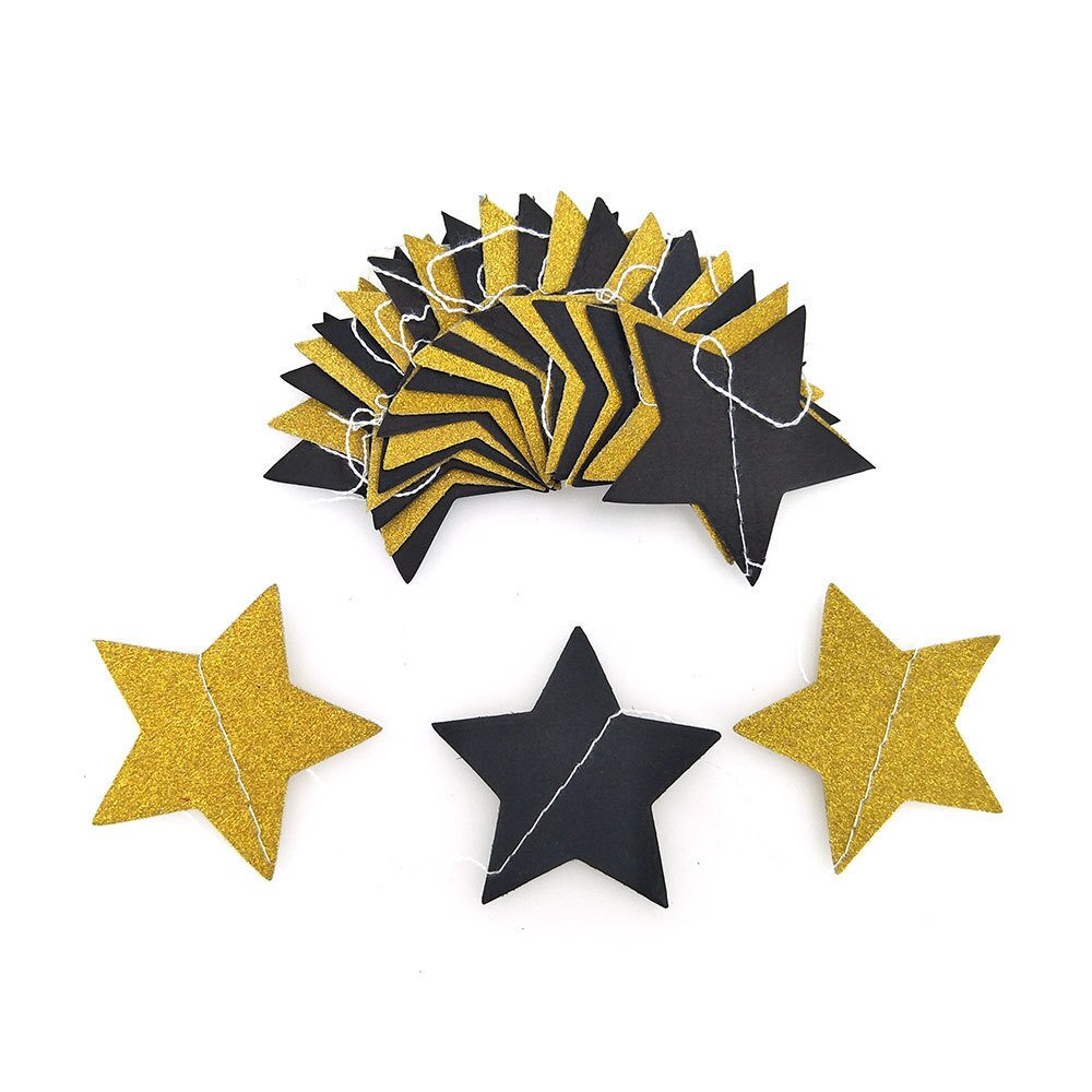 2M Papier Guirlande Star Shape String Banners Baby Shower Meisjes Bunting Opknoping Papier Gelukkige Verjaardag Wedding Party Home Decoration: GoldBlack