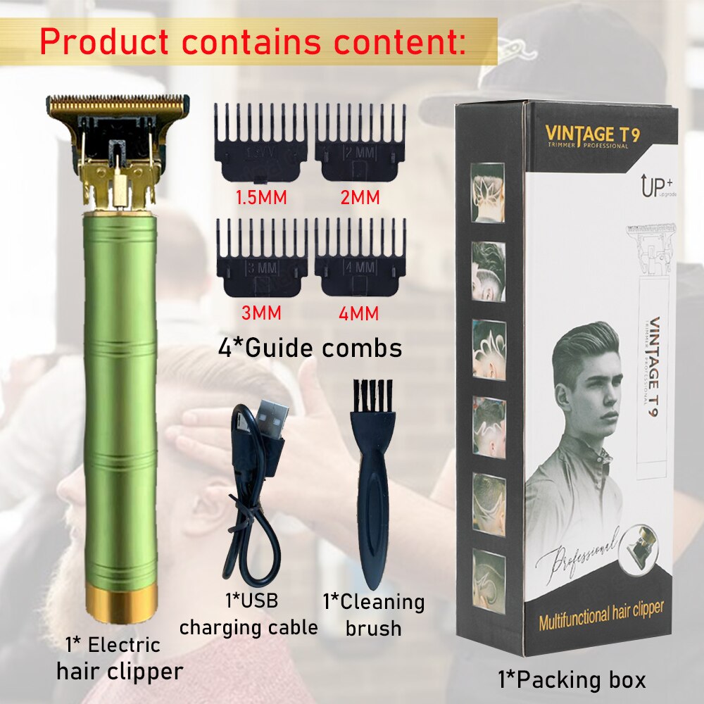 Cortadora de pelo trimmer cortapelos profesional hombre recortadora barba corta pelo hombre cortadora pelo maquina de pelar hombre T9 para hombre 6 9 MM máquina de corte de pelo profesional Vintage maquina cortar pelo: green bamboo