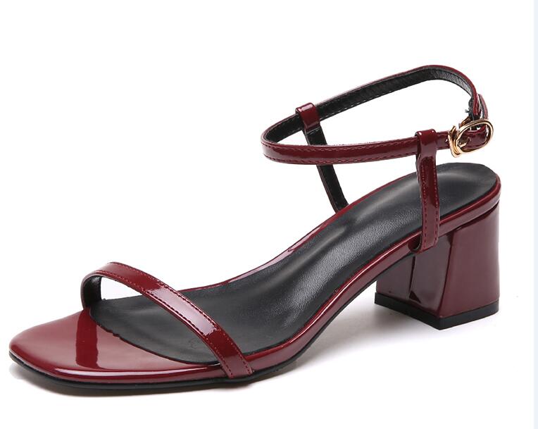 Sommar dam sandaler flip flops med öppen tå tjock klack dam skor europen skor 3 färg  e011: Röd / 7.5