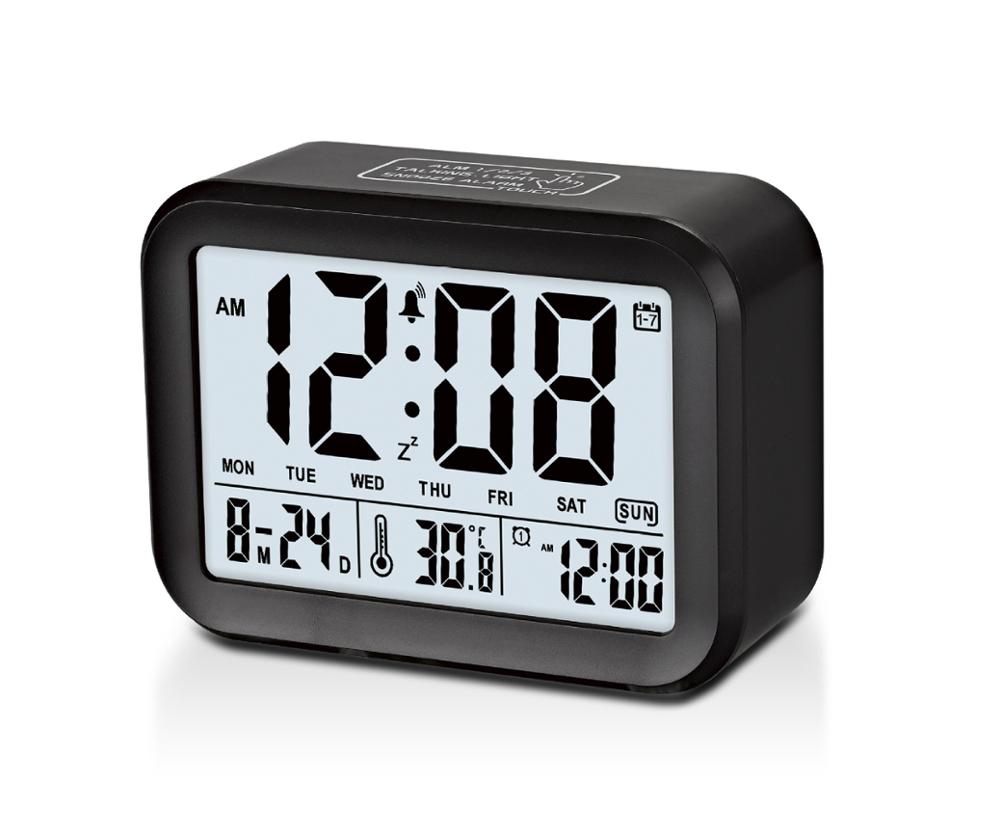 Smart Digital Alarm Clock Large LCD Display Light Sensor Nightlight Multifunction Snooze Kids Office Table Alarm Clock