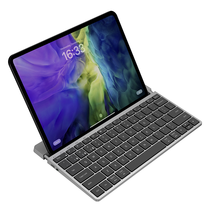 Bezprzewodowa klawiatura bezprzewodowa Bluetooth 5.1 z przesuwaną podstawką uniwersalna bezszumowa Mini przenośna klawiatura do tabletu iPad: Default Title