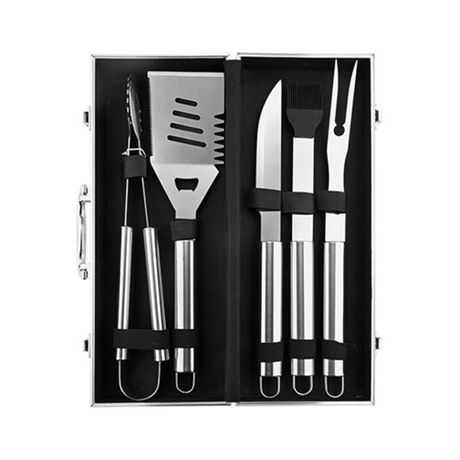5Pcs Stainless Steel Barbecue Grilling Tools Set BBQ Utensil Accessories Outdoor Camping Cooking Tools Kit with Aluminum Box: Default Title