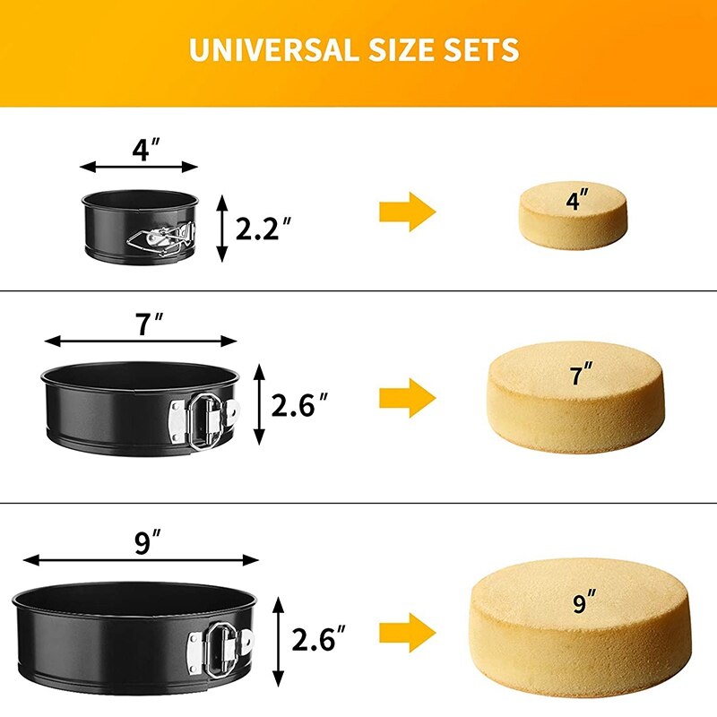 3 Pack 4Inch/7Inch/9Inch Non-Stick Springform Cake... – Vicedeal