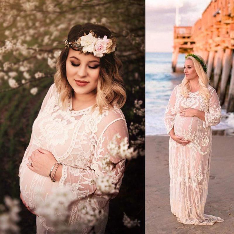 Vestido largo de maternidad para embarazo, vestidos de embarazada de encaje para mujeres, vestido Maxi de maternidad para sesiones fotográficas Prop