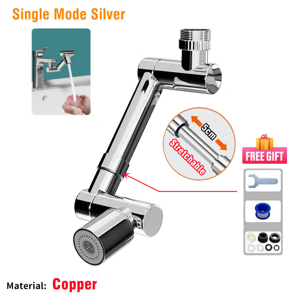 Stainless Steel Universal 1440 °Swivel Robotic Arm Swivel Extension Faucet Aerator Kitchen Sink Faucet Extender 2Water Flow Mode: WHITE