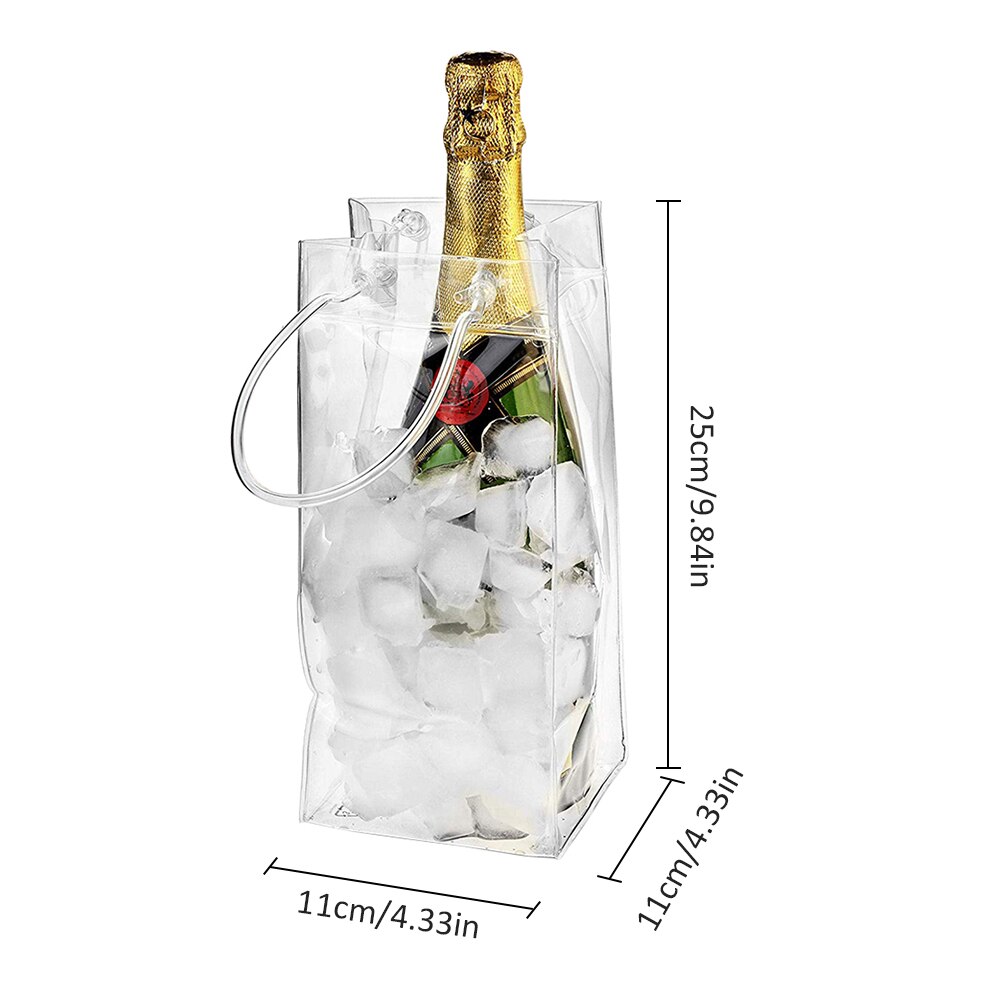 PVC Leakproof Ice Bag ECO Friendly Transparent Ice Pack Portable Ice Bucket Wine Champagne Bottle Chiller With Carry Handle Bag
